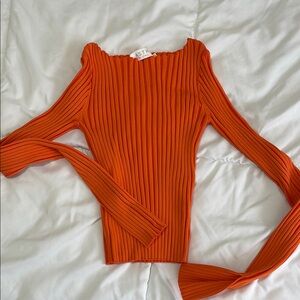 ASTR The Label Orange Ribbed Long Sleeve Top